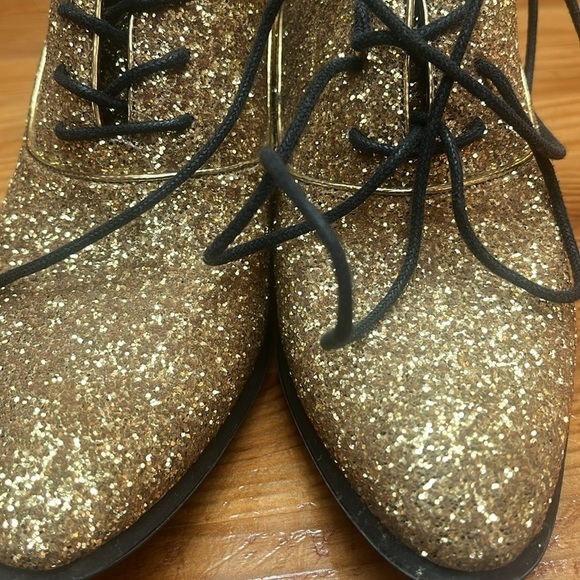 Jeffrey Campbell Gold Glitter Block Heel Lace Up Oxfords size 6 eu 36 - Picture 6 of 12